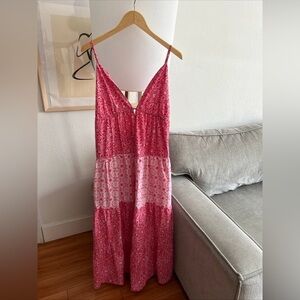 Red Pink Flowy Hippie Beachy Summer Boho Cotton Cottage Maxi Dress XL